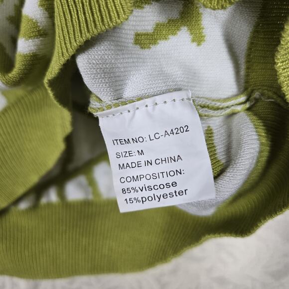 Lizette Collection EVIL EYE Cropped Sweater sz M* Green White Art To Wear READ - Picture 7 of 12